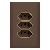 Conjunto Tomada Tripla 10A 4x2 - Novara Marrom Fosco Gold